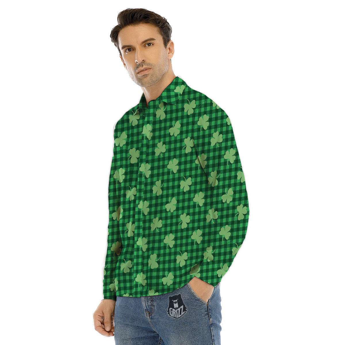 Shamrock Green Plaid Print Pattern Men's Dress Shirts-grizzshop