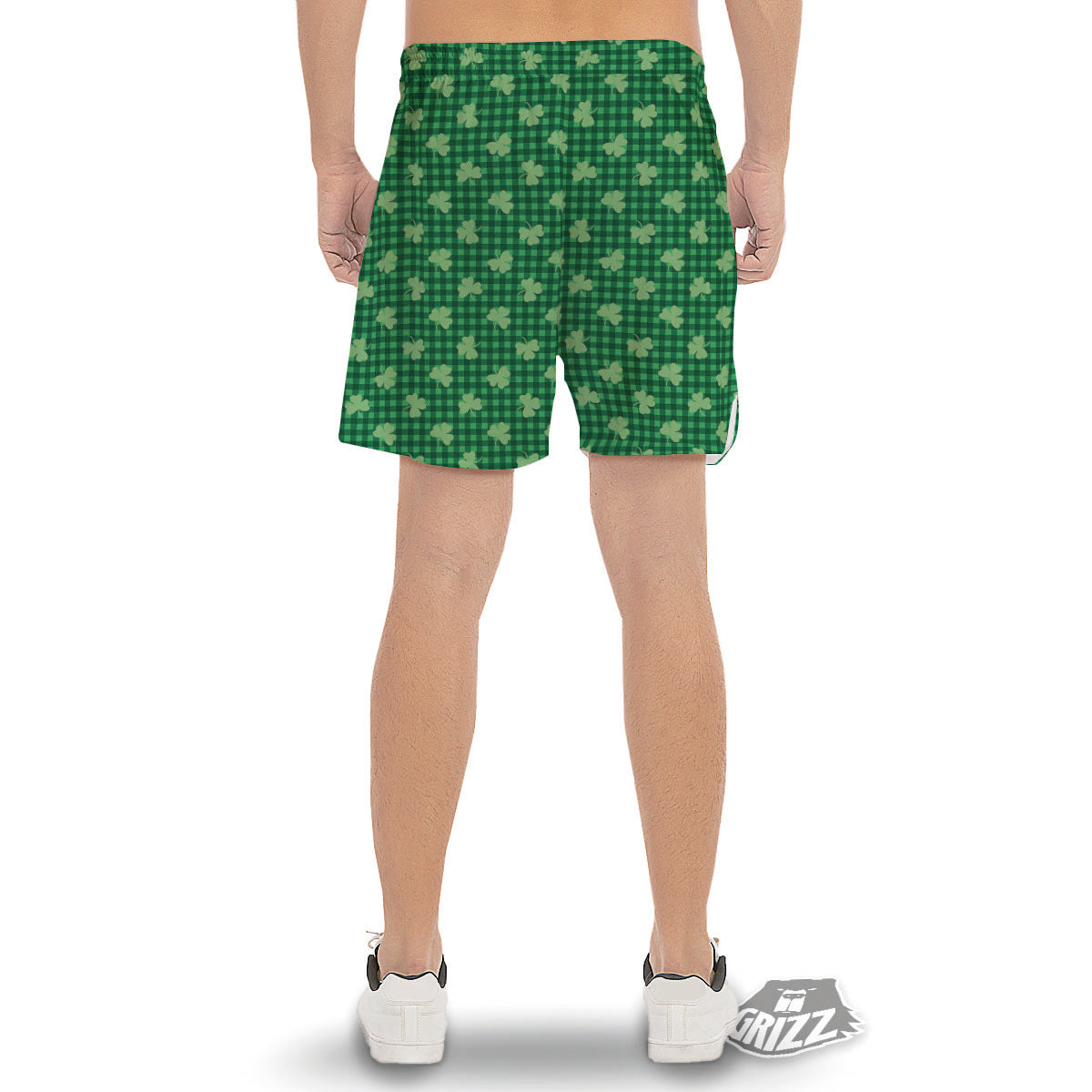 Shamrock Green Plaid Print Pattern Men's Gym Shorts-grizzshop