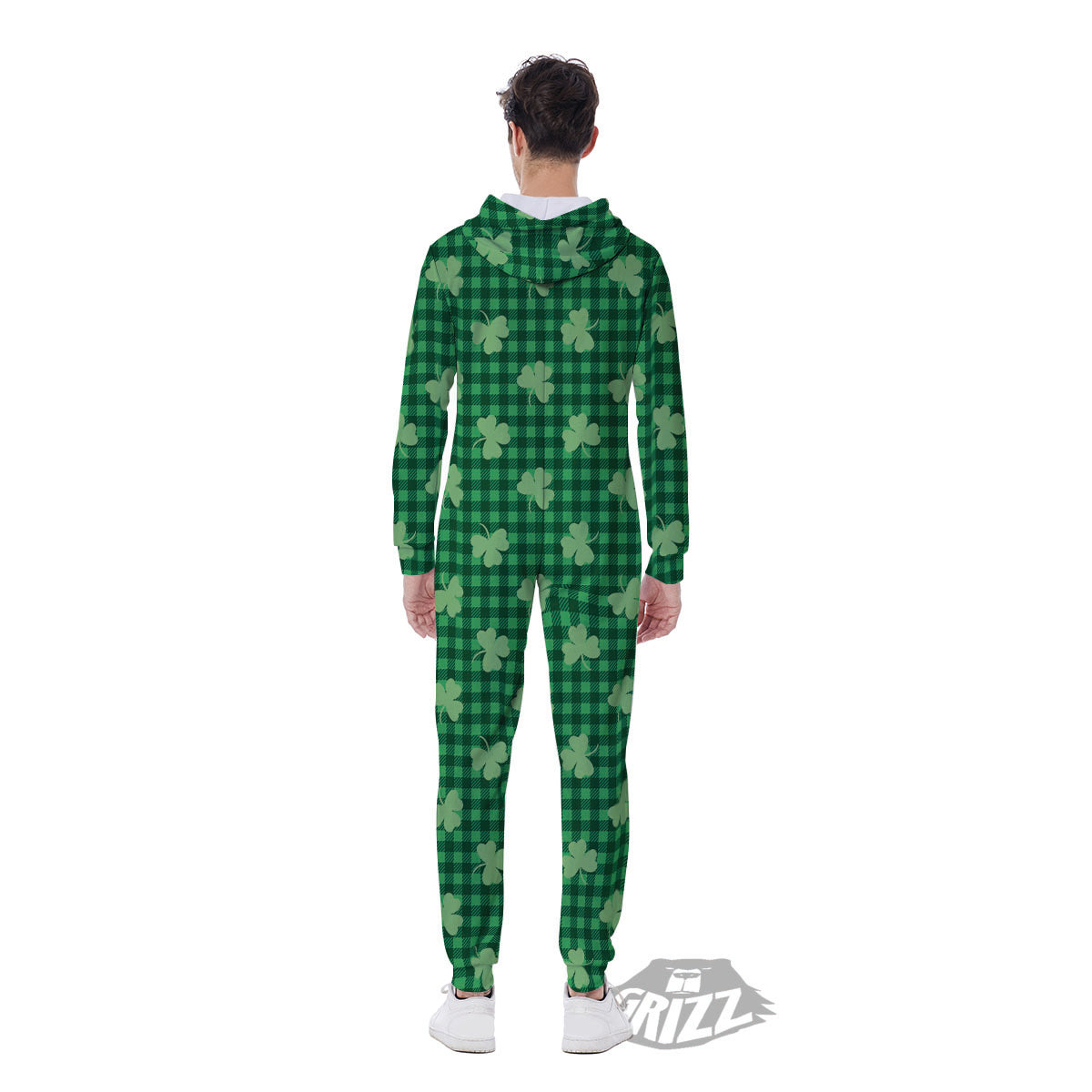 Shamrock Green Plaid Print Pattern Men's Jumpsuit-grizzshop