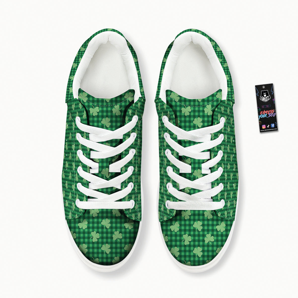 Shamrock Green Plaid Print Pattern Platform Shoes-grizzshop