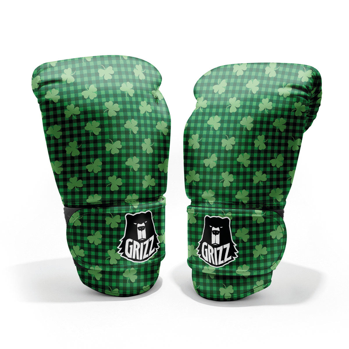 Shamrock Green Plaid Print Pattern Pro Boxing Glove
