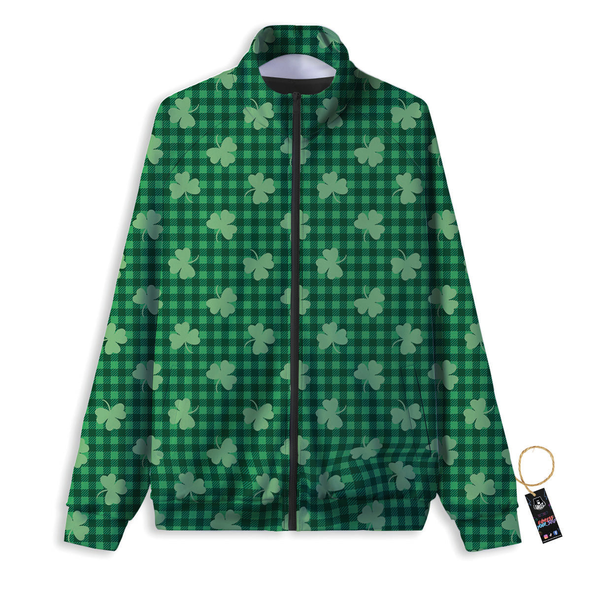 Shamrock Green Plaid Print Pattern Track Jacket-grizzshop