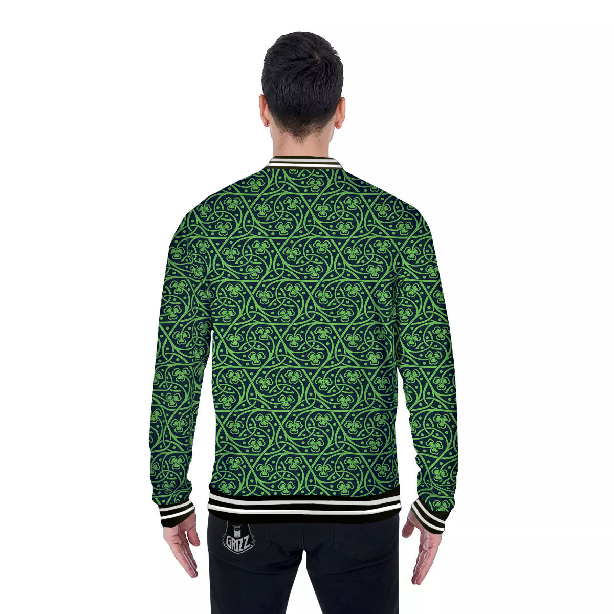 Shamrock Irish Print Pattern Baseball Jacket-grizzshop