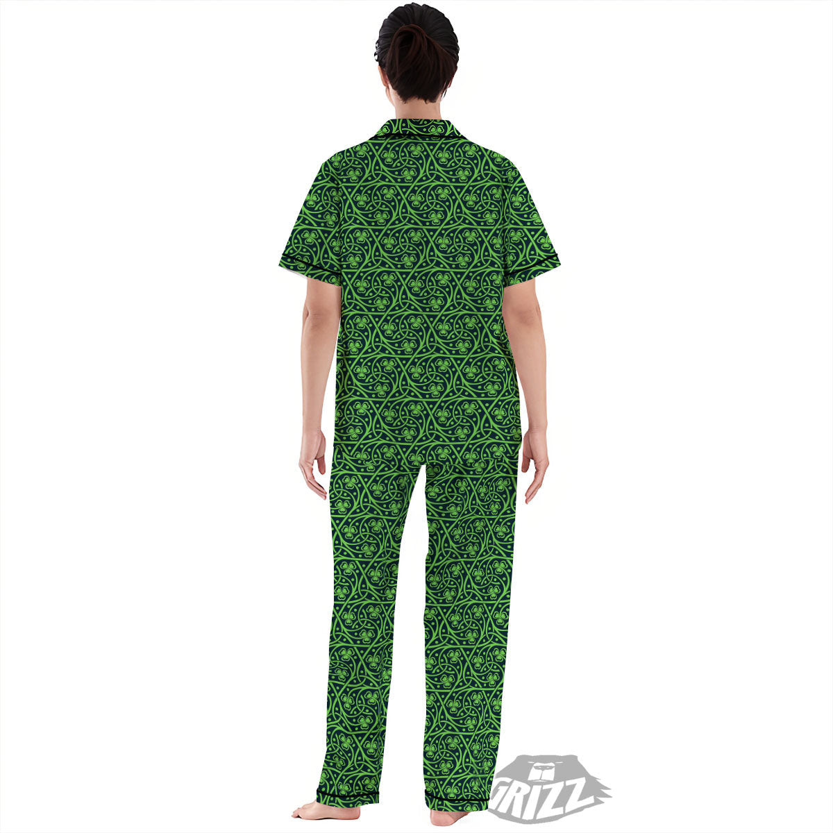 Shamrock Irish Print Pattern Women's Pajamas Set-grizzshop