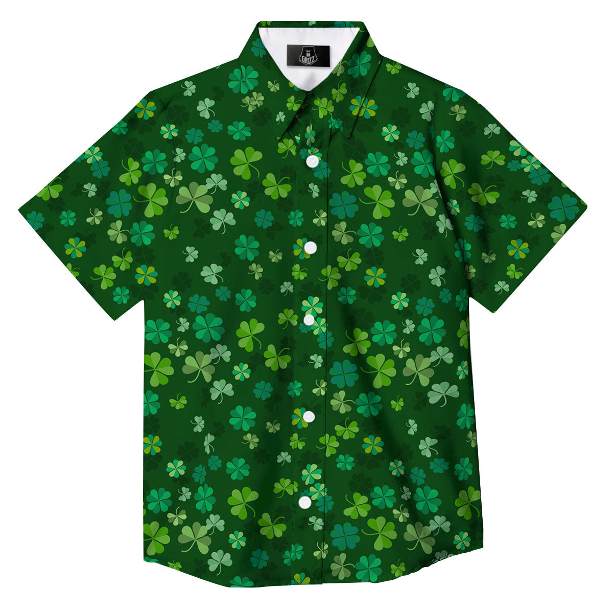 Shamrock Leaf Green Print Pattern Button Up Shirt-grizzshop