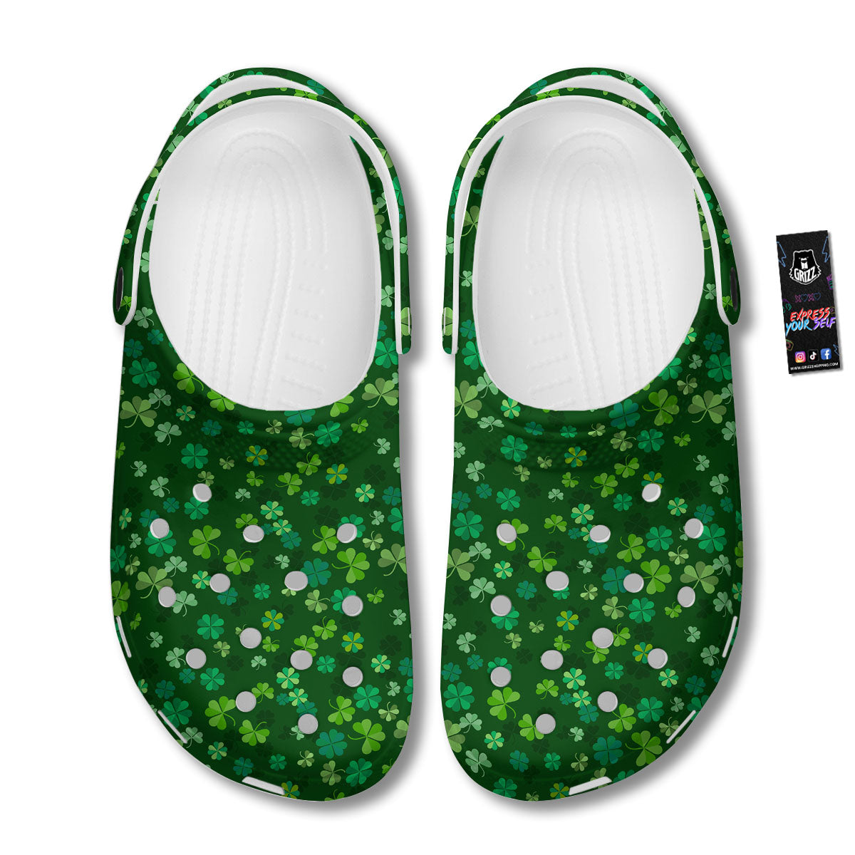 Shamrock Leaf Green Print Pattern Clog-grizzshop