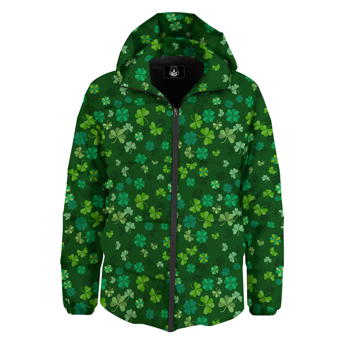 Shamrock Leaf Green Print Pattern Down Jacket-grizzshop