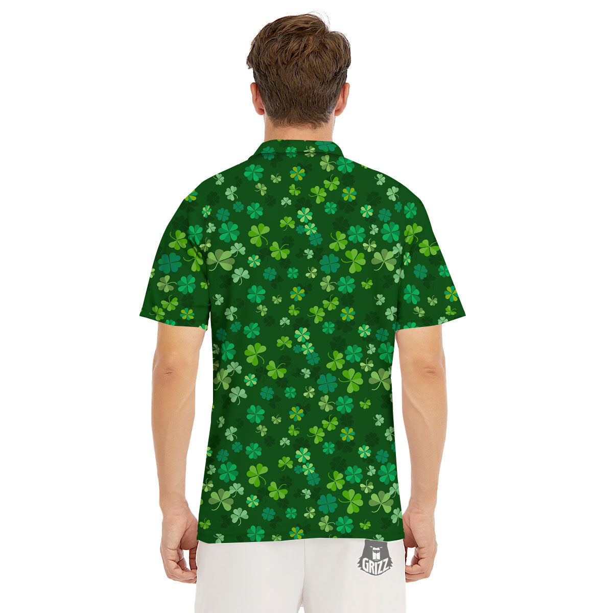 Shamrock Leaf Green Print Pattern Men's Golf Shirts-grizzshop