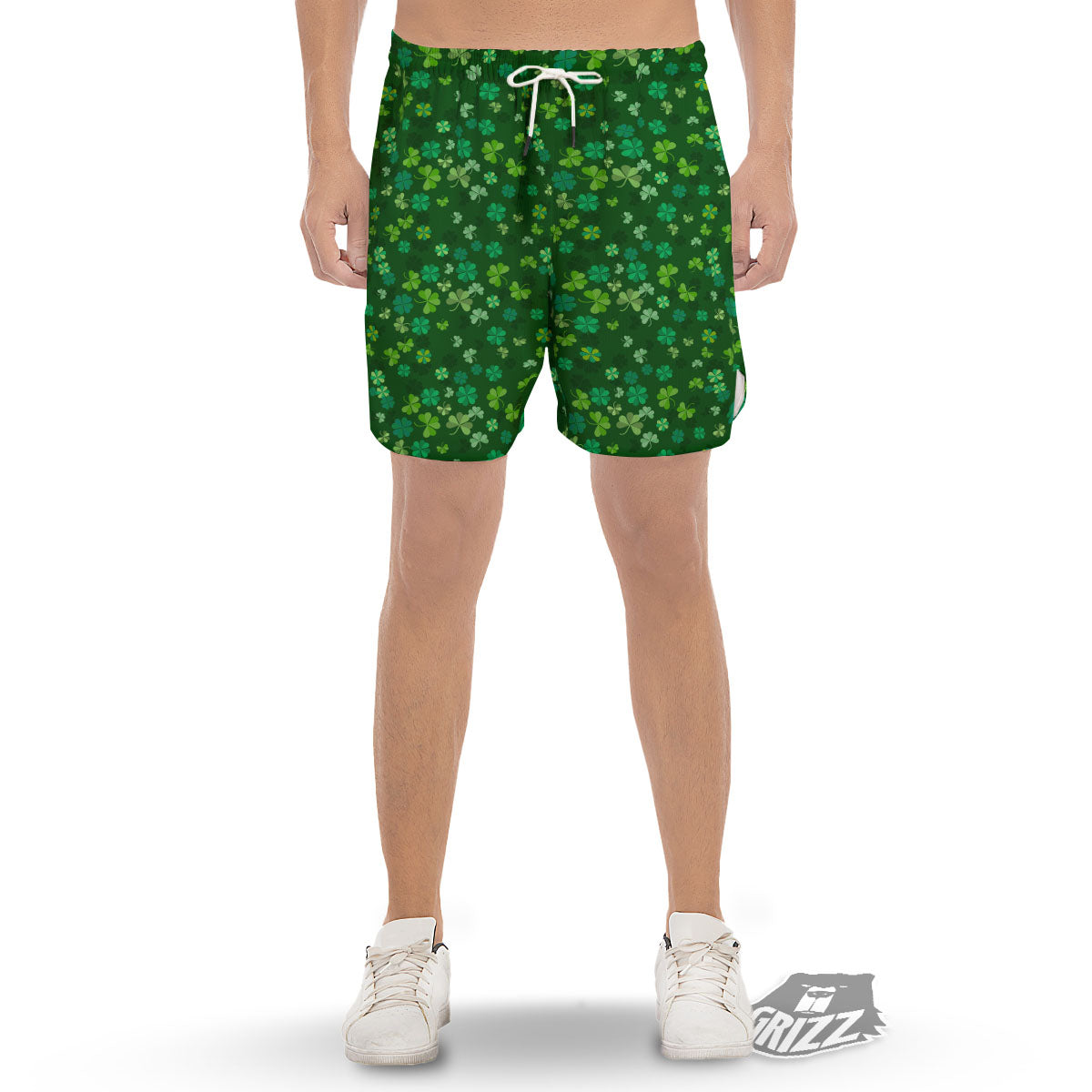 Shamrock Leaf Green Print Pattern Men's Gym Shorts-grizzshop