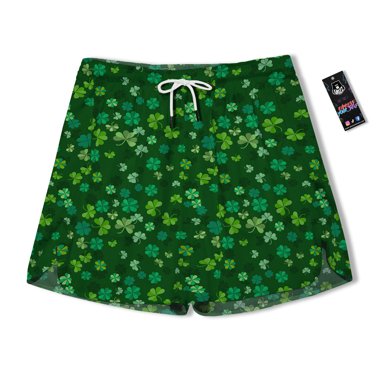 Shamrock Leaf Green Print Pattern Men's Running Shorts-grizzshop