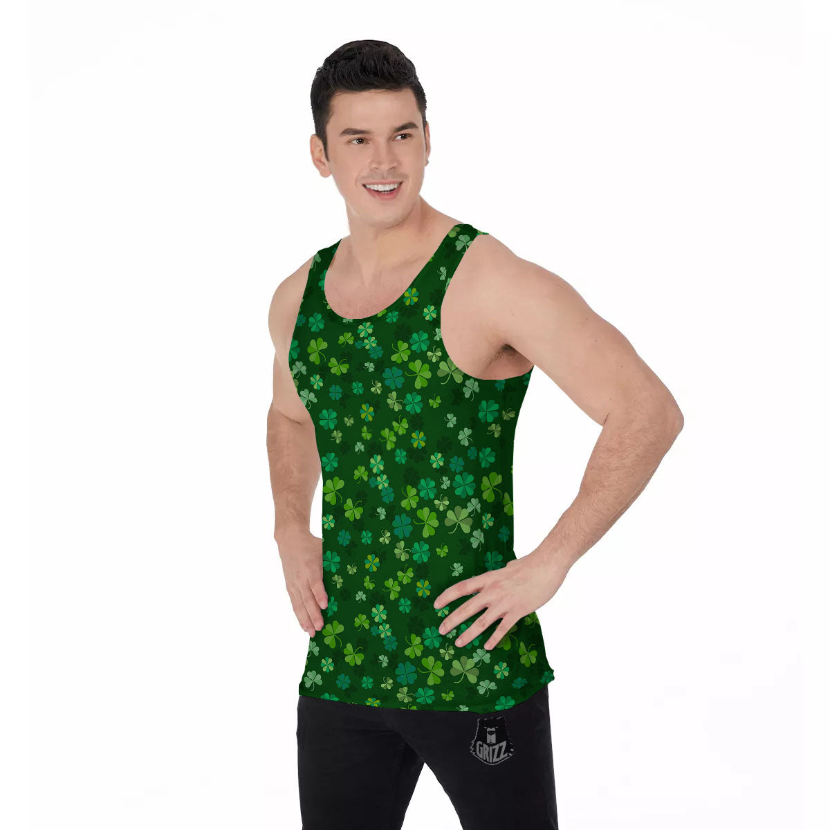Shamrock Leaf Green Print Pattern Men's Tank Top-grizzshop