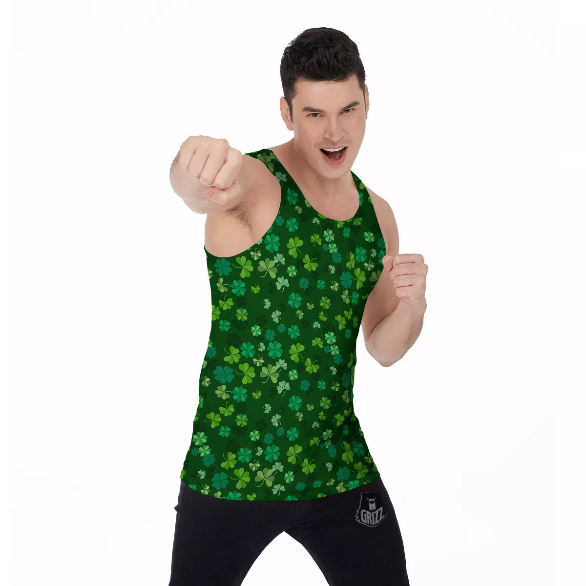 Shamrock Leaf Green Print Pattern Men's Tank Top-grizzshop