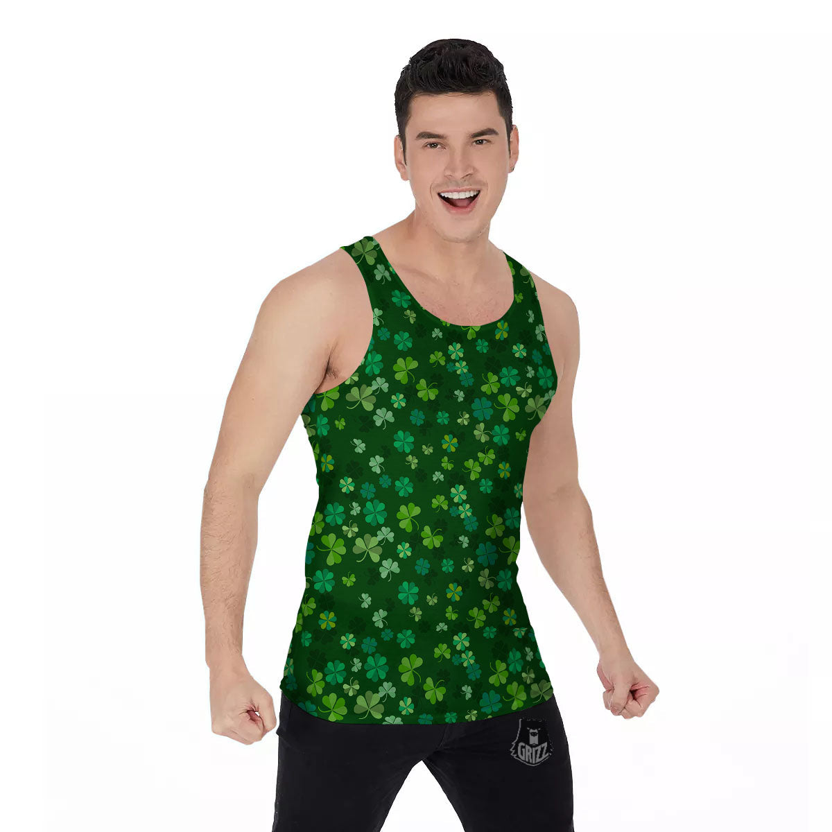 Shamrock Leaf Green Print Pattern Men's Tank Top-grizzshop