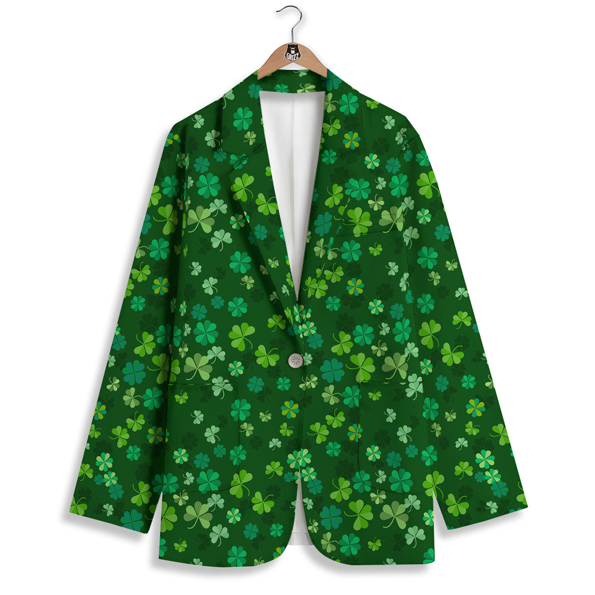 Shamrock Leaf Green Print Pattern Women's Blazer-grizzshop