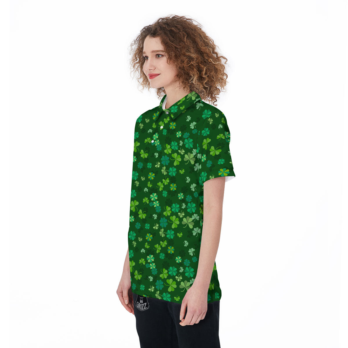 Shamrock Leaf Green Print Pattern Women's Golf Shirts-grizzshop