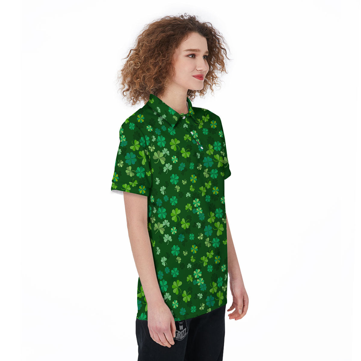 Shamrock Leaf Green Print Pattern Women's Golf Shirts-grizzshop