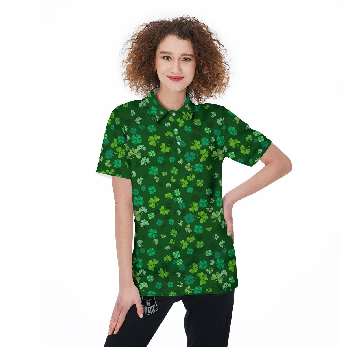 Shamrock Leaf Green Print Pattern Women's Golf Shirts-grizzshop