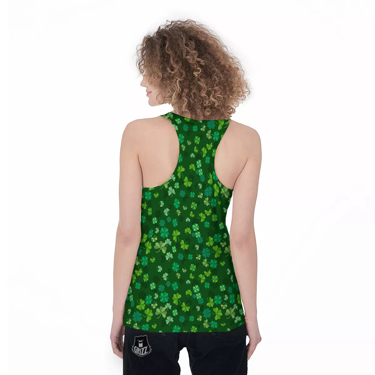 Shamrock Leaf Green Print Pattern Women's Racerback Tank Top-grizzshop