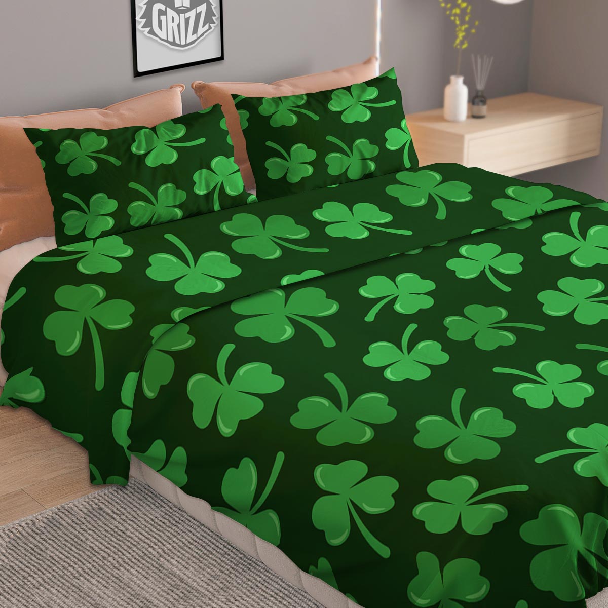 Shamrock St. Patrick's Day Print Pattern Duvet Cover Bedding Set-grizzshop