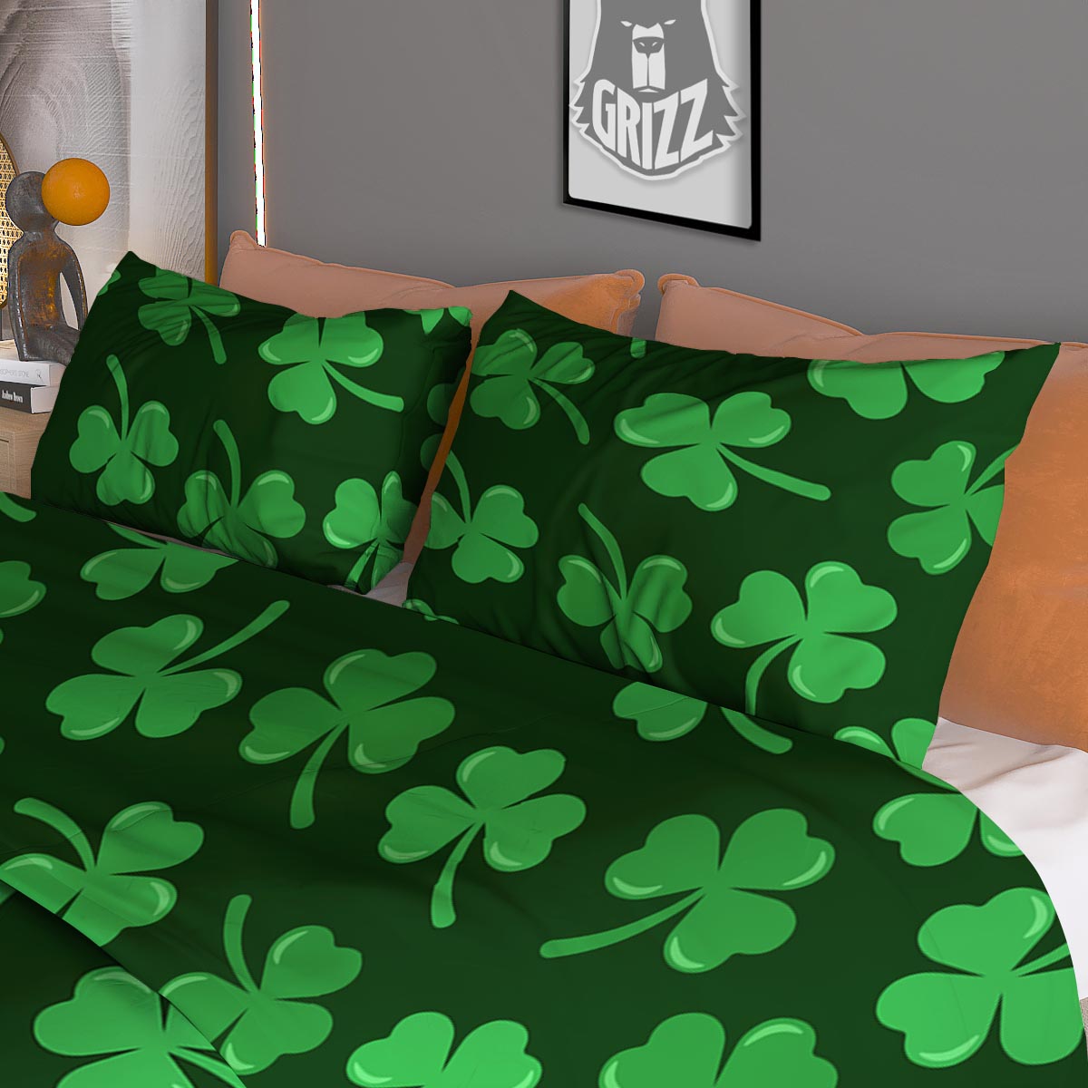 Shamrock St. Patrick's Day Print Pattern Duvet Cover Bedding Set-grizzshop