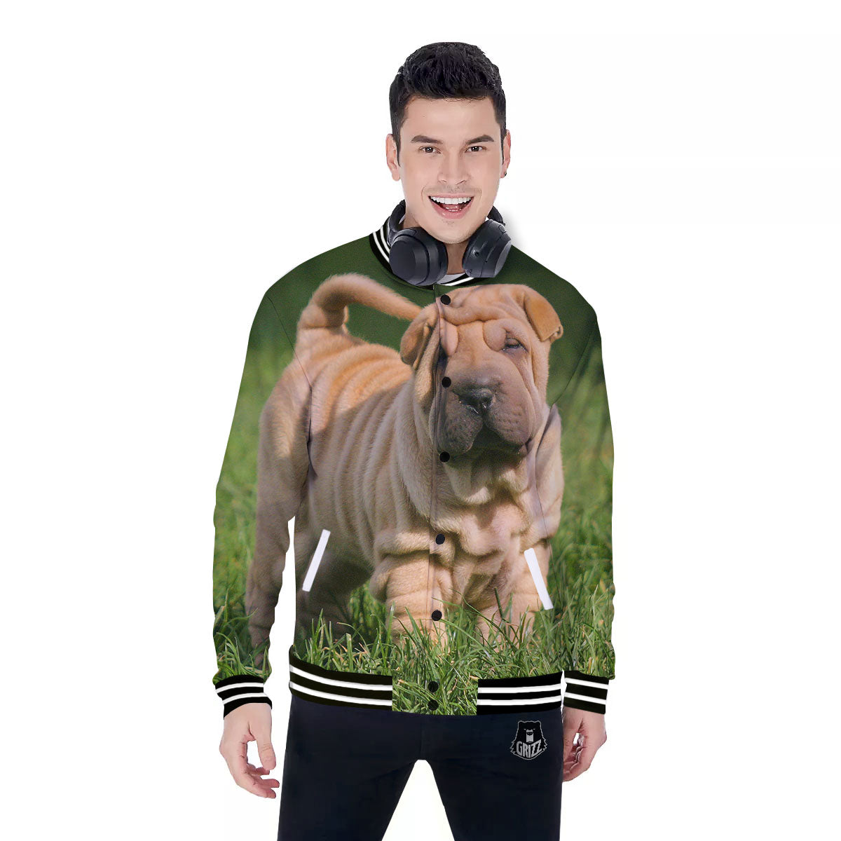 Shar Pei Vintage Print Baseball Jacket-grizzshop