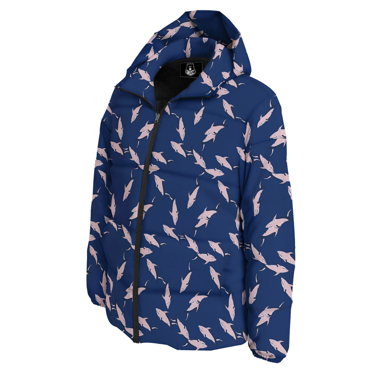 Shark Blue And Pink Print Pattern Down Jacket-grizzshop
