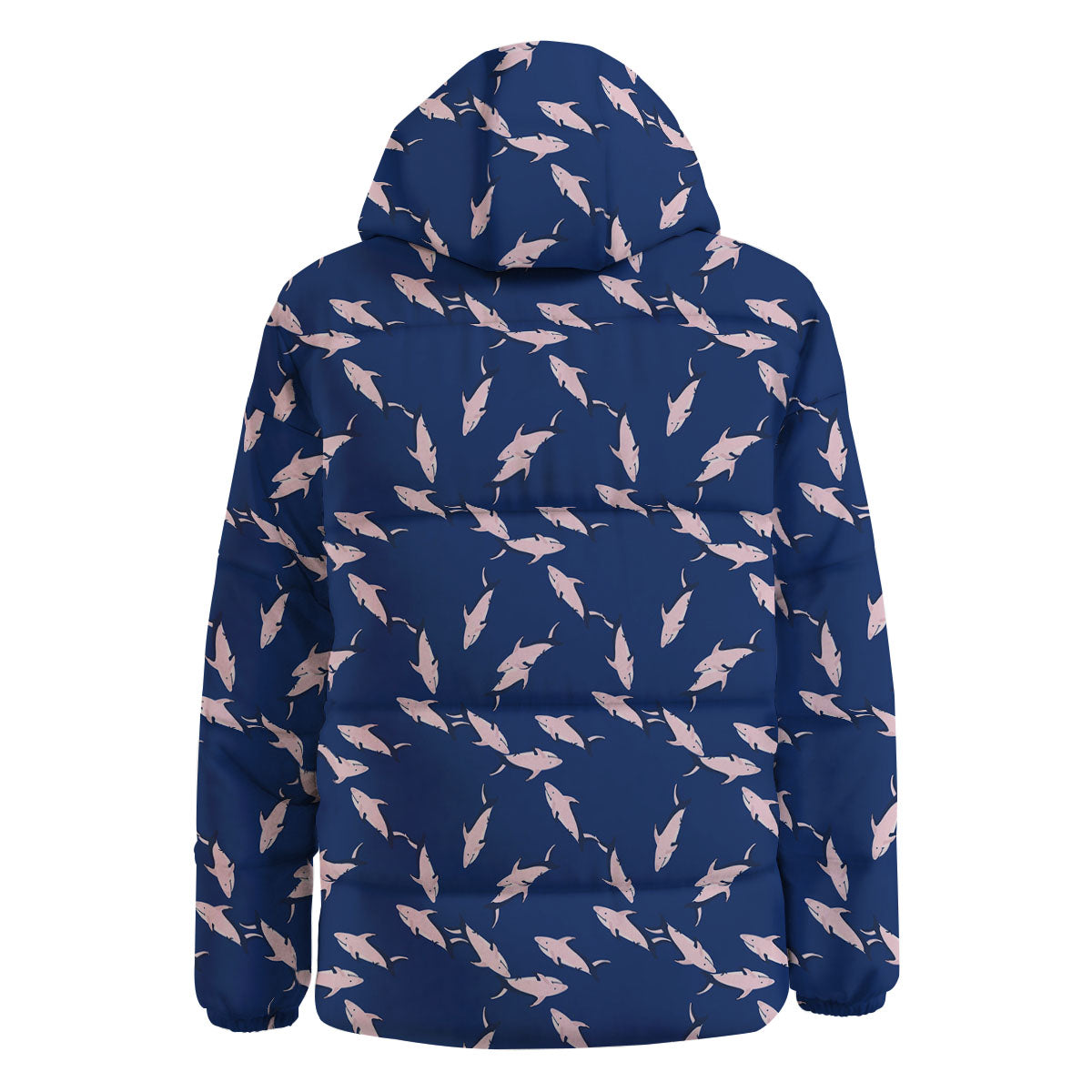 Shark Blue And Pink Print Pattern Down Jacket-grizzshop