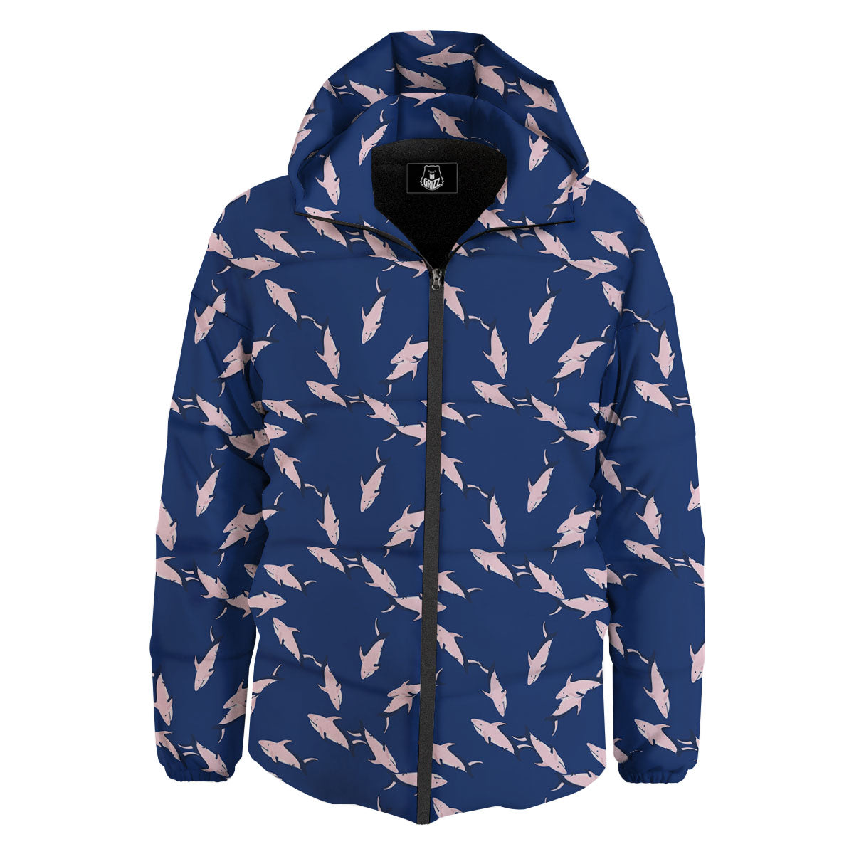 Shark Blue And Pink Print Pattern Down Jacket-grizzshop
