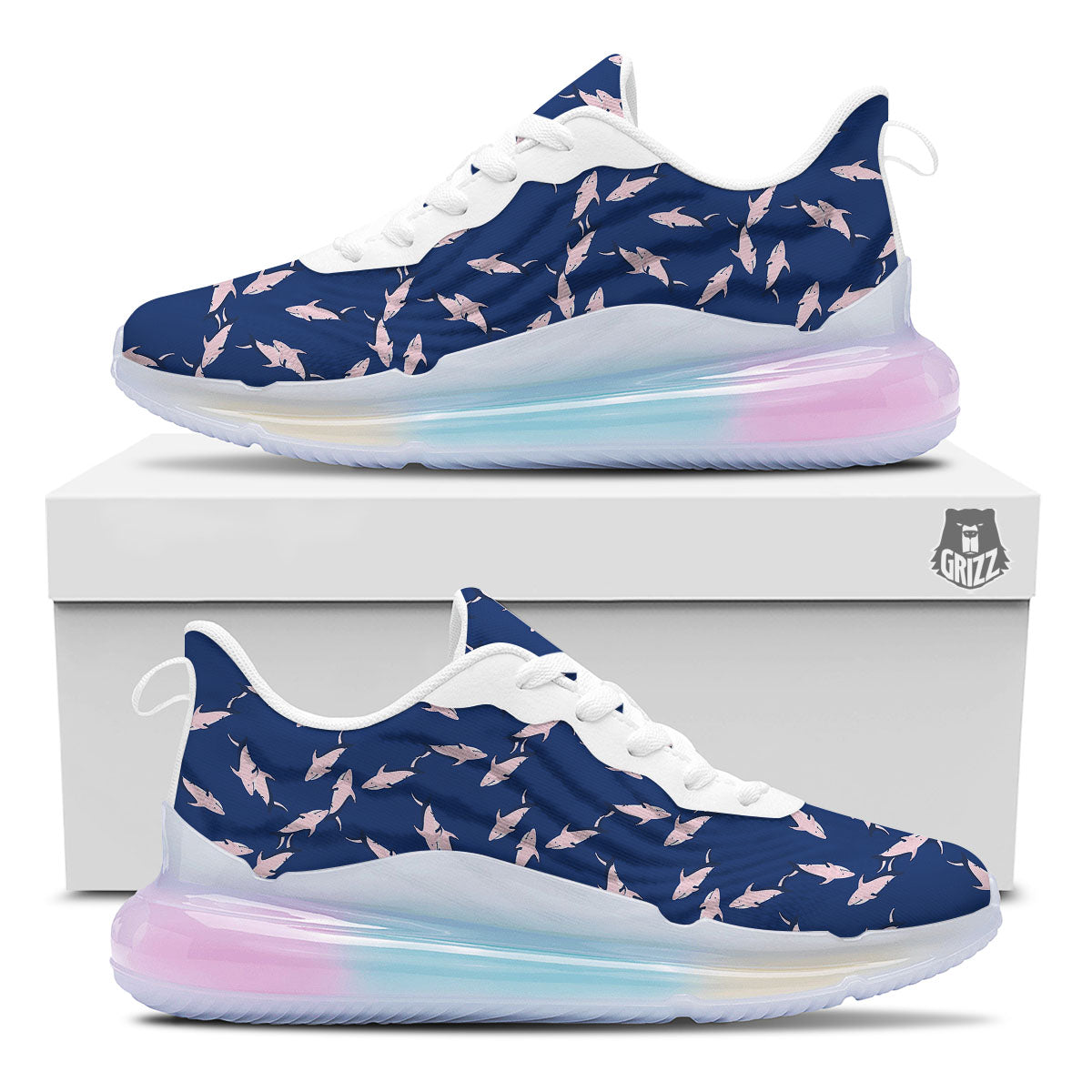 Shark Blue And Pink Print Pattern Running Sneakers-grizzshop