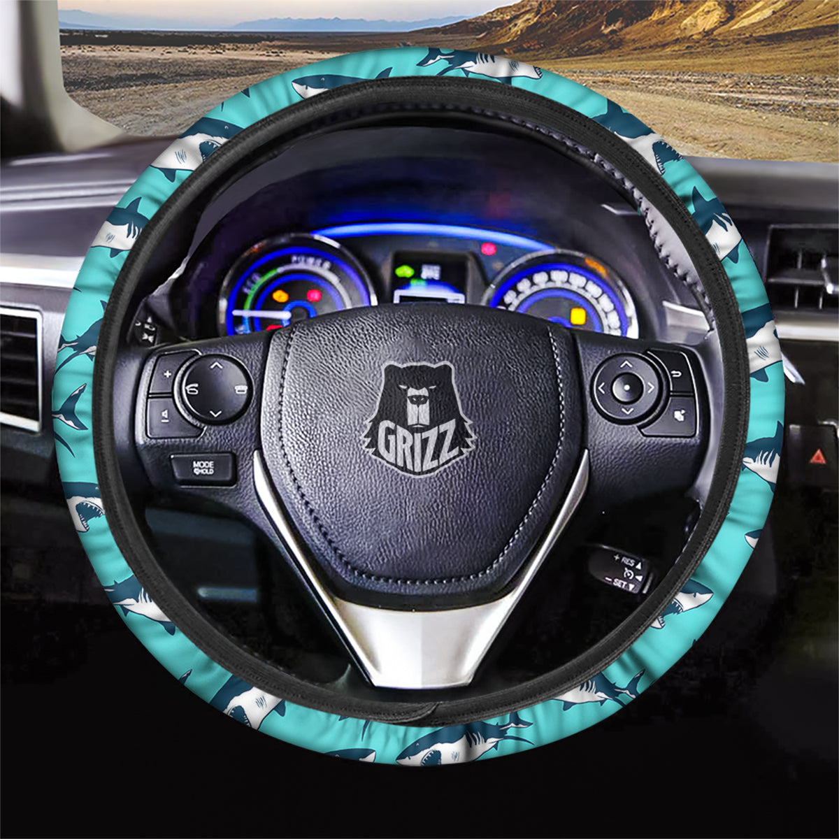 Shark Blue Print Pattern Car Steering Wheel Cover-grizzshop