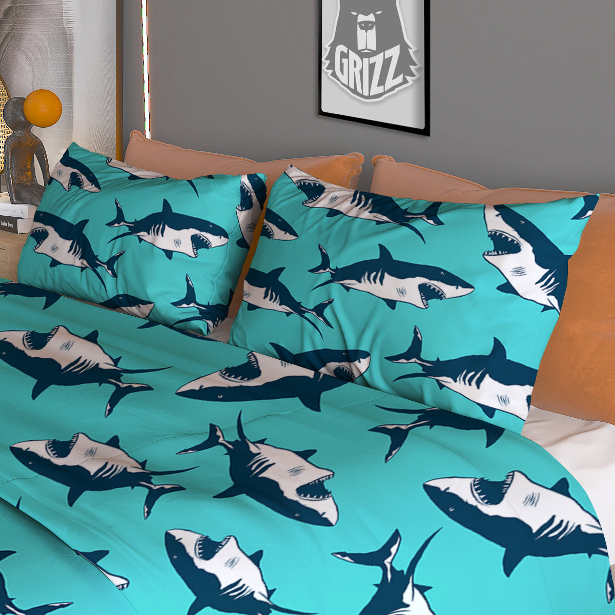 Shark Blue Print Pattern Duvet Cover Bedding Set