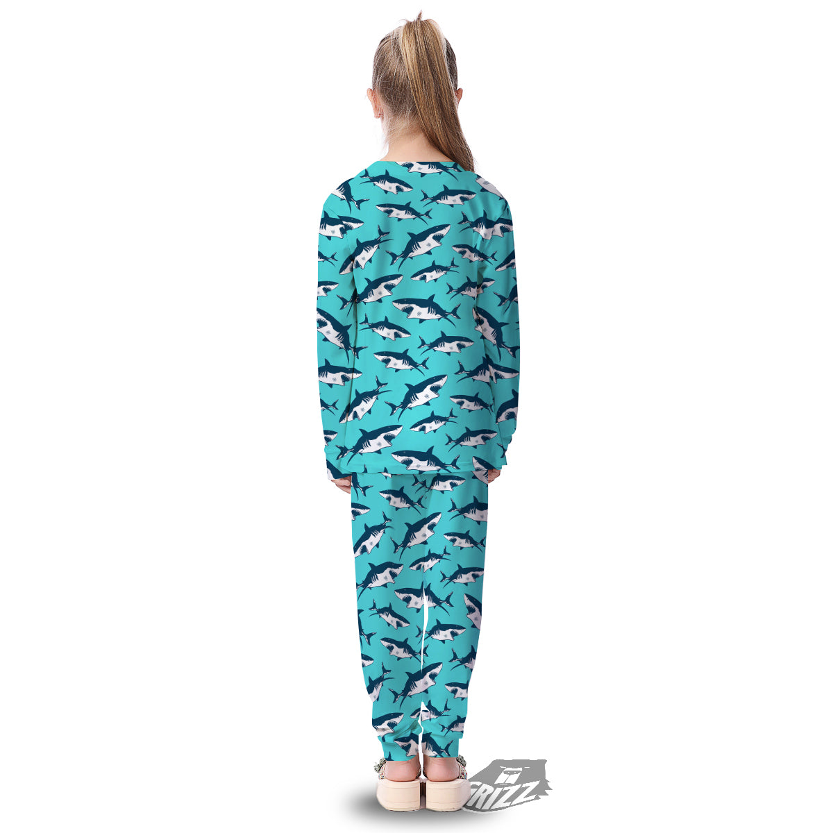 Shark Blue Print Pattern Kid's Pajamas-grizzshop