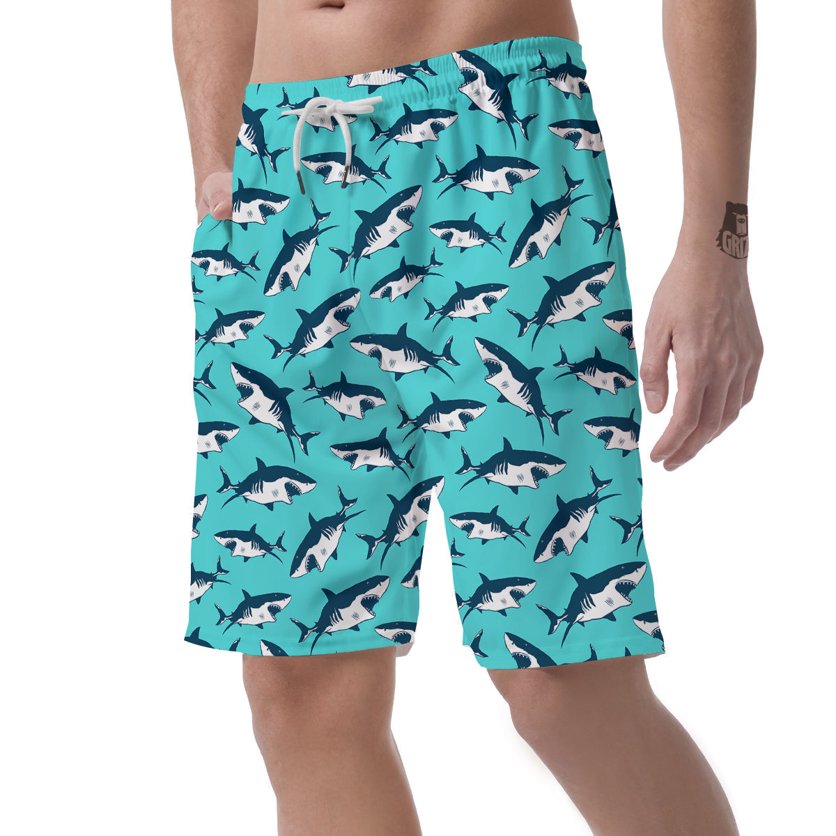 Shark Blue Print Pattern Men's Shorts-grizzshop