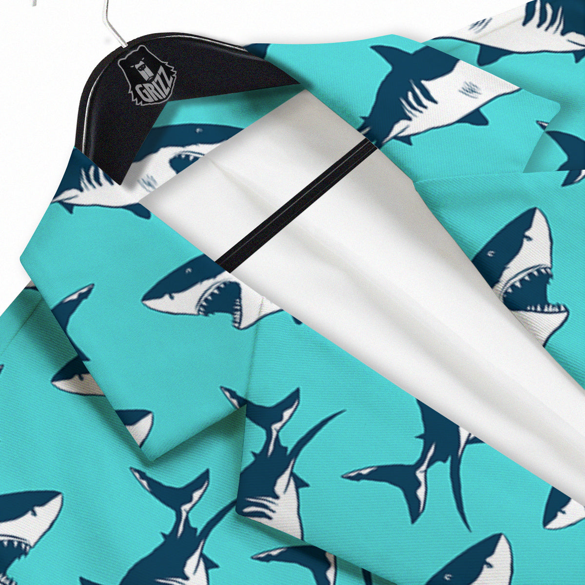 Shark Blue Print Pattern Men's Sport Coat-grizzshop