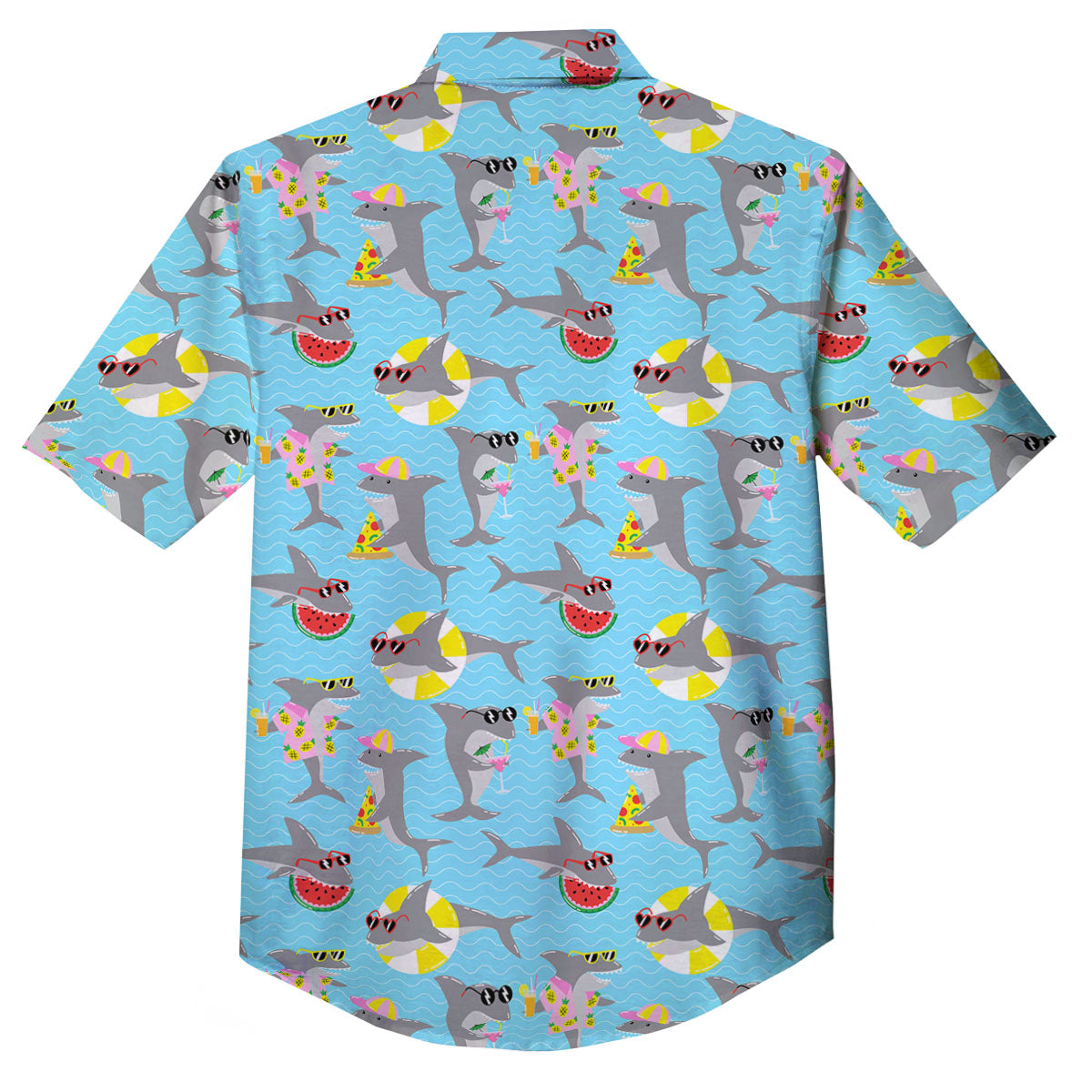 Shark Cartoon Print Pattern Button Up Shirt-grizzshop