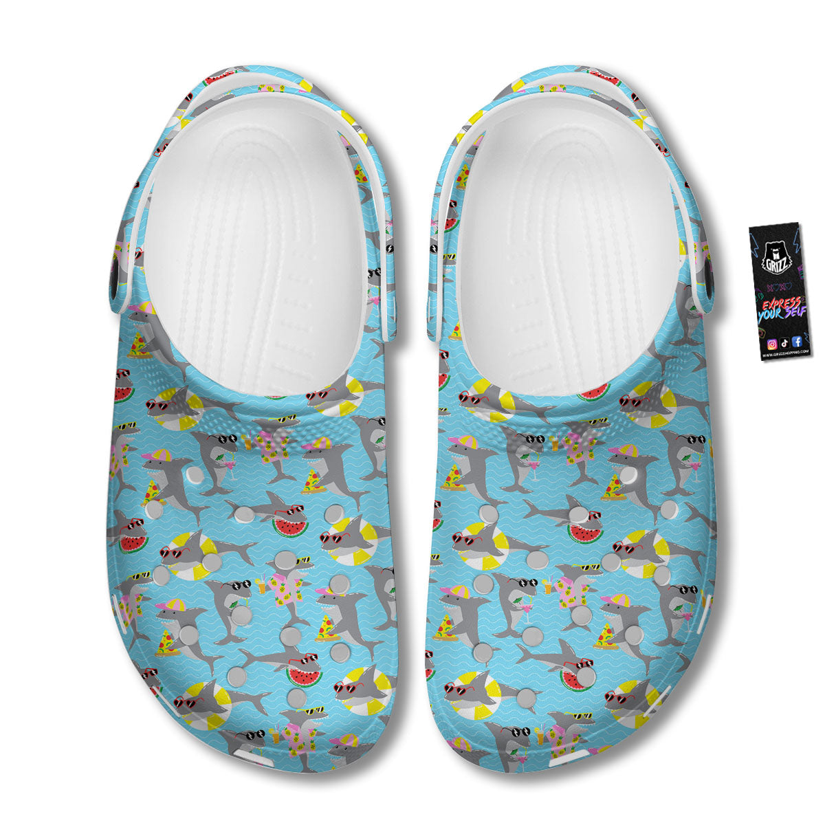 Shark Cartoon Print Pattern Clog-grizzshop