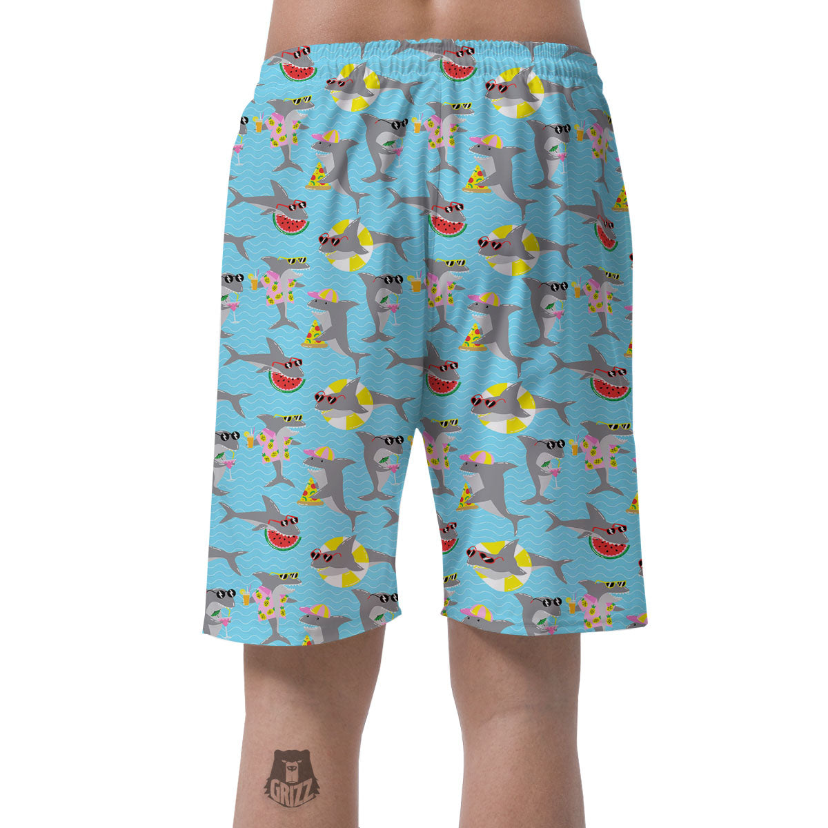 Shark Cartoon Print Pattern Men's Shorts-grizzshop