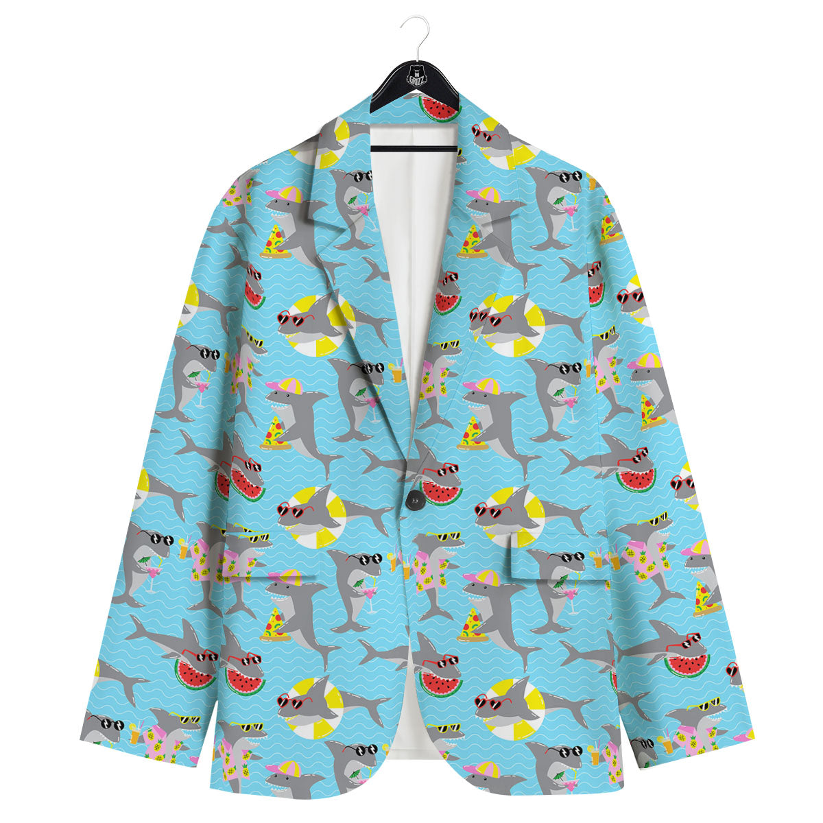 Shark Cartoon Print Pattern Men's Sport Coat-grizzshop