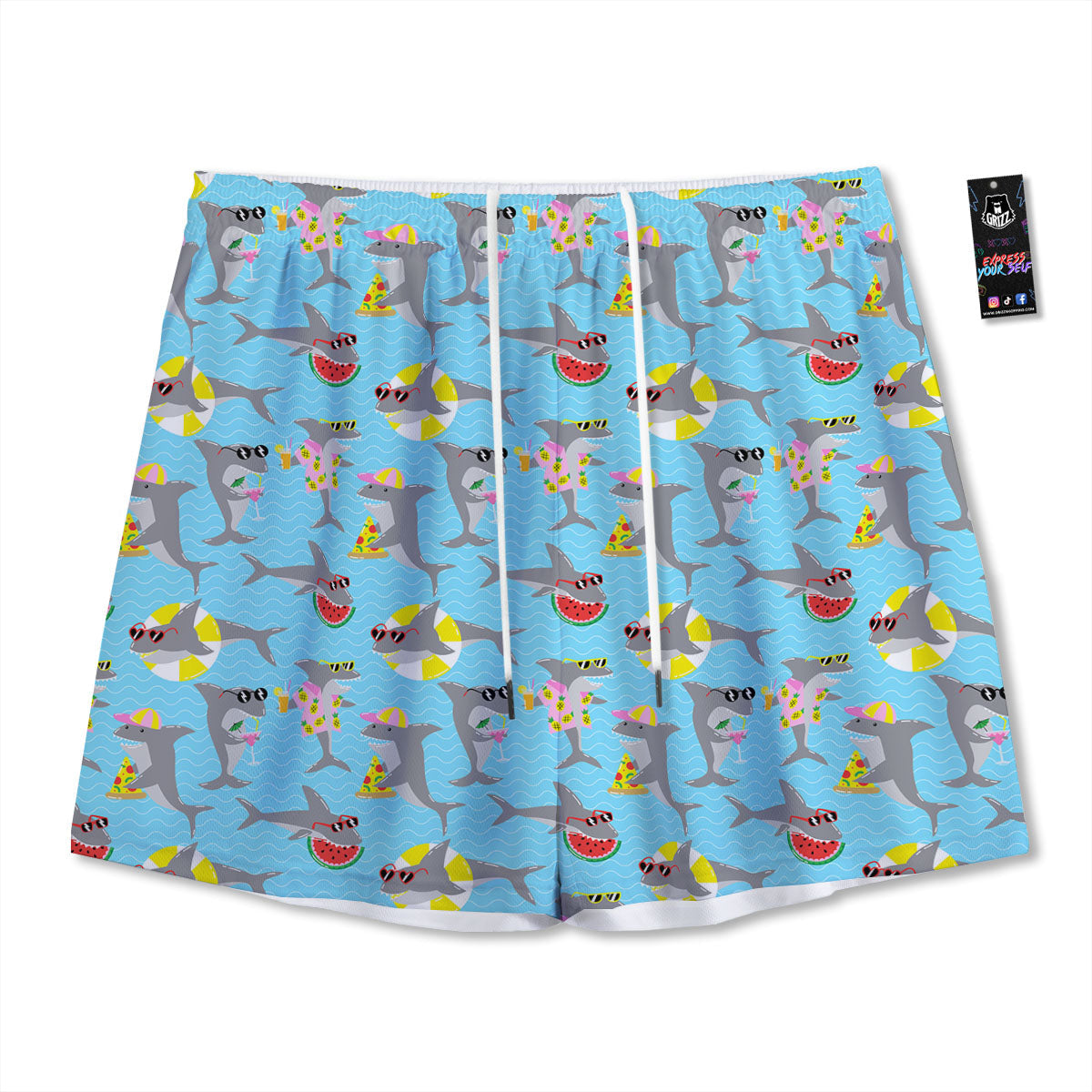 Rooster Embroidery Print Pattern Mesh Shorts