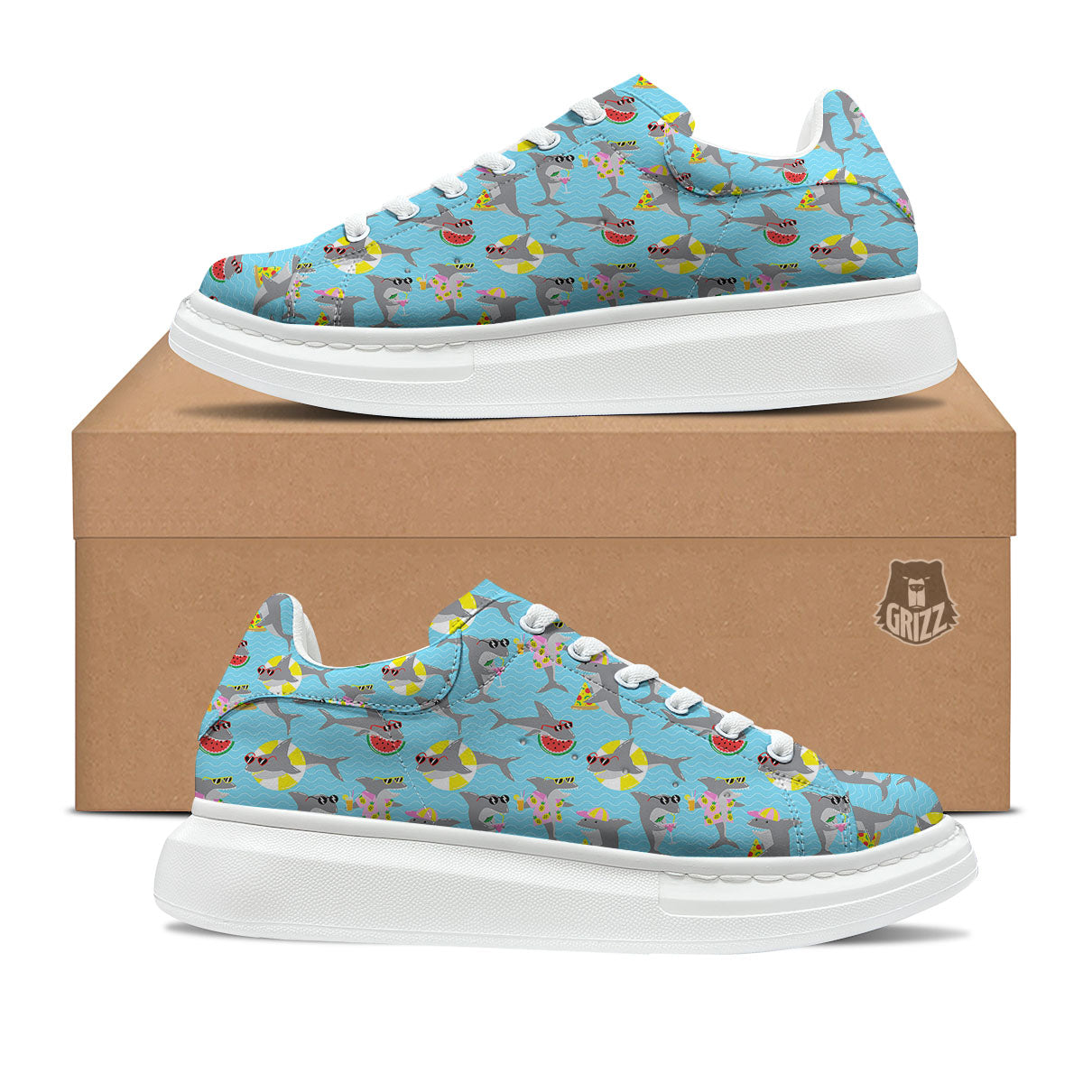 Shark Cartoon Print Pattern Platform Shoes-grizzshop