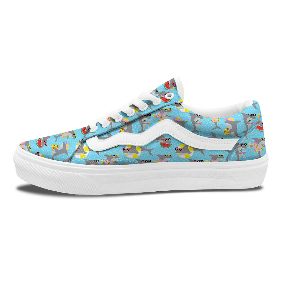 Shark Cartoon Print Pattern Skate Shoes-grizzshop