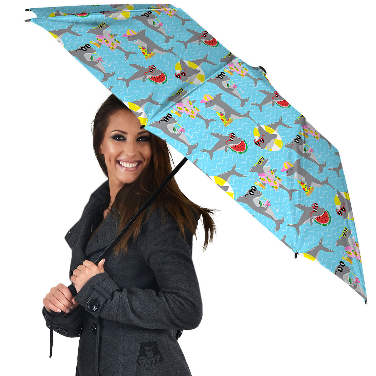 Shark Cartoon Print Pattern Umbrella-grizzshop