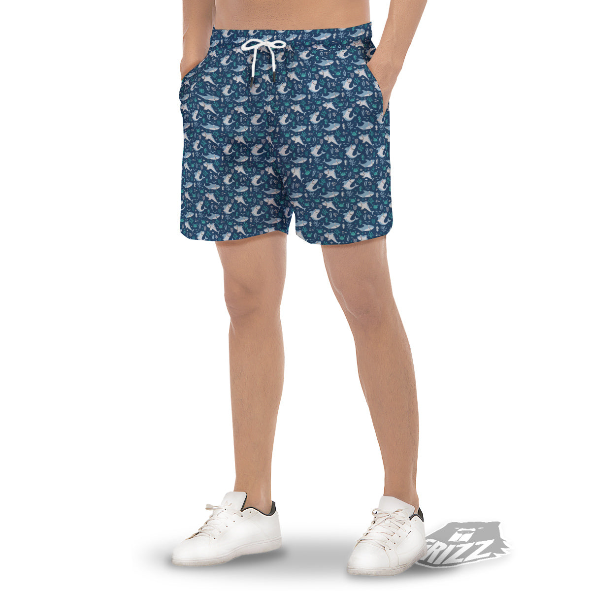 Shark Cute Print Pattern Men's Gym Shorts-grizzshop