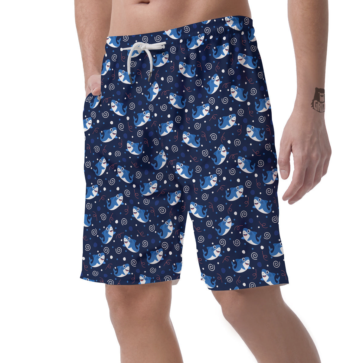 Shark Cute White Print Pattern Men's Shorts-grizzshop