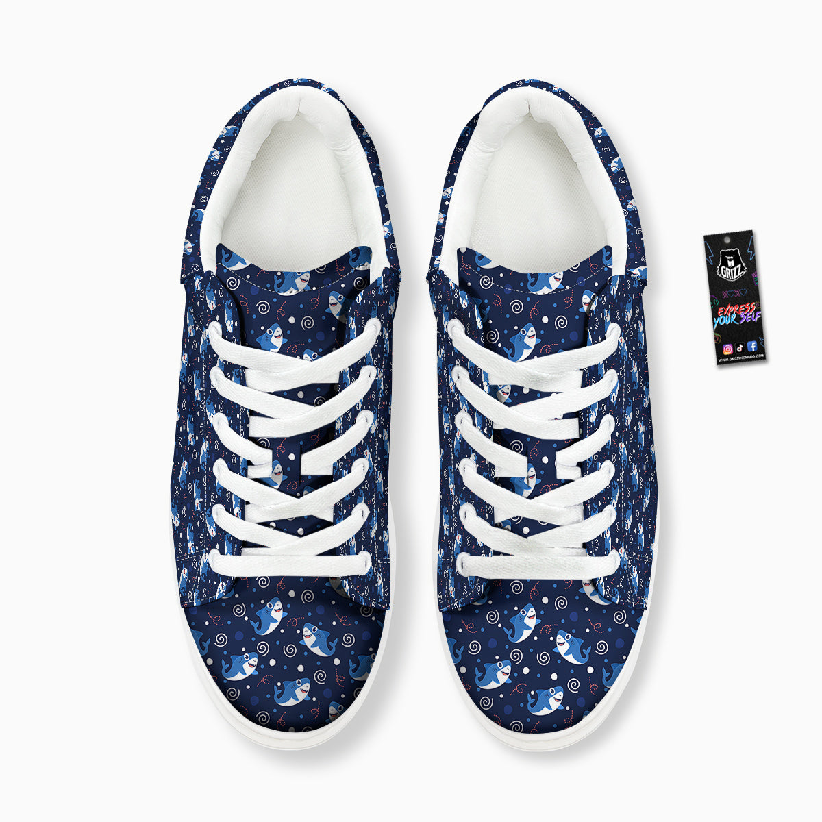 Shark Cute White Print Pattern Platform Shoes-grizzshop