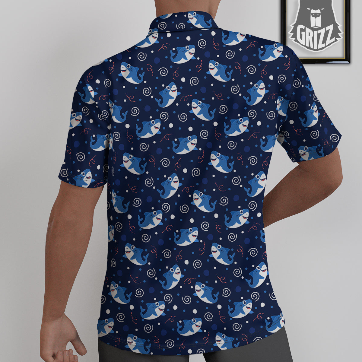 Shark Cute White Print Pattern Untucked Shirts-grizzshop