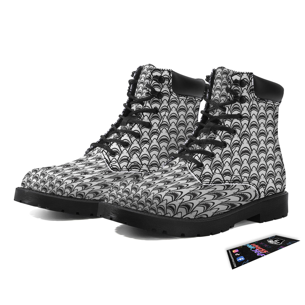 Shark Doodle Print Pattern Boots-grizzshop