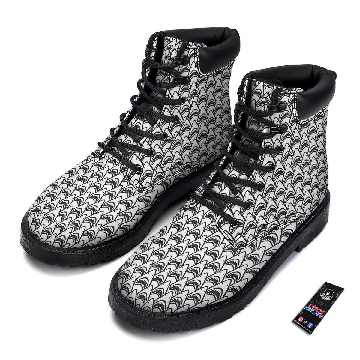 Shark Doodle Print Pattern Boots-grizzshop