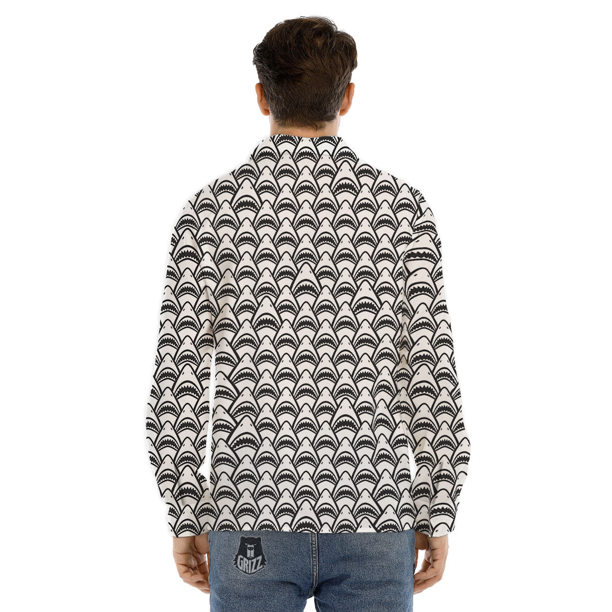 Shark Doodle Print Pattern Men's Dress Shirts-grizzshop