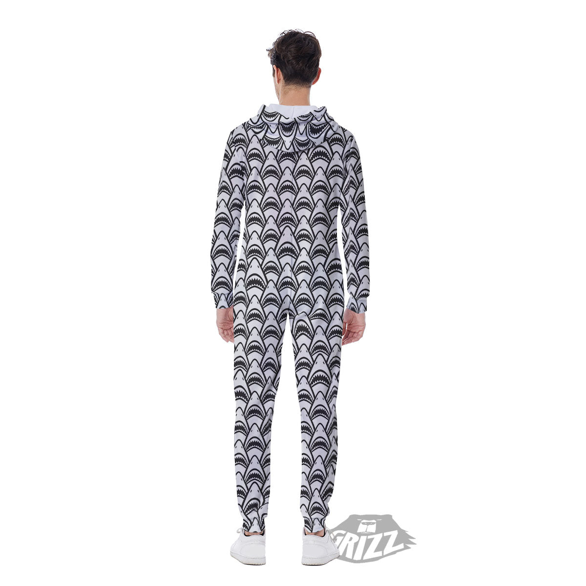 Shark Doodle Print Pattern Men's Jumpsuit-grizzshop